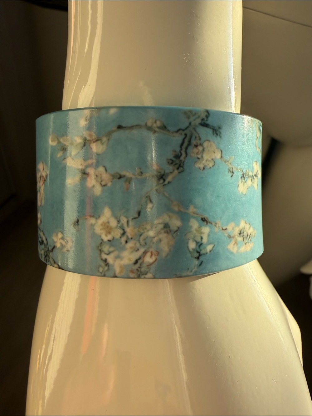 Almond Blossom Swirl Resin Cuff Bracelet inspired by Van Gogh
